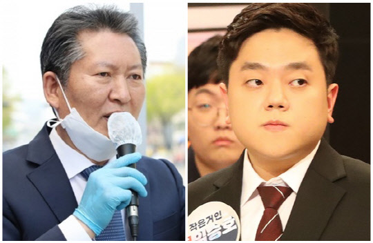 정청래(왼쪽) 더불어민주당 의원과 임승호 국민의힘 대변인. 임승호 페이스북, 연합뉴스